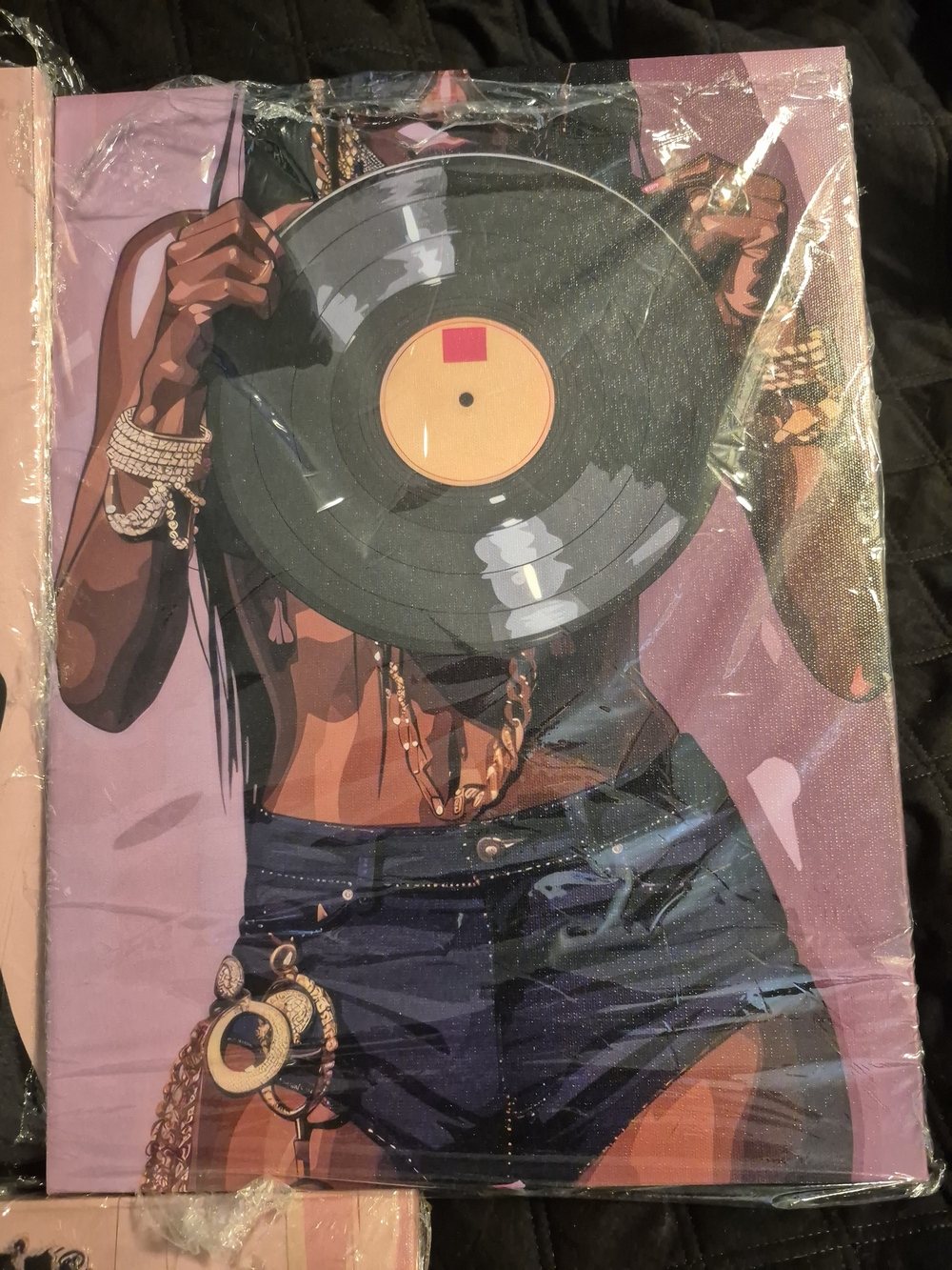 Source Unknown Pink and Black Afrocentric Vinyl Records Wall Art Trio - Picture 3 of 4